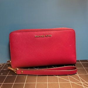 Michael Kors Red Leather Wristlet Wallet